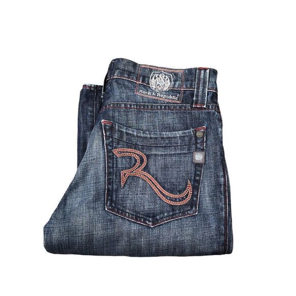Rock & Republic Embroidered Jeans Size 31 FLOYD BLue - Picture 9 of 10